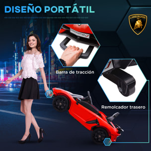 Coche Eléctrico Lamborghini para Niños Coche de Batería 12V Velocidad Max.5 km/h Puerta de Tijera con Control Remoto MP3 Luces y Cinturón de Seguridad Rojo