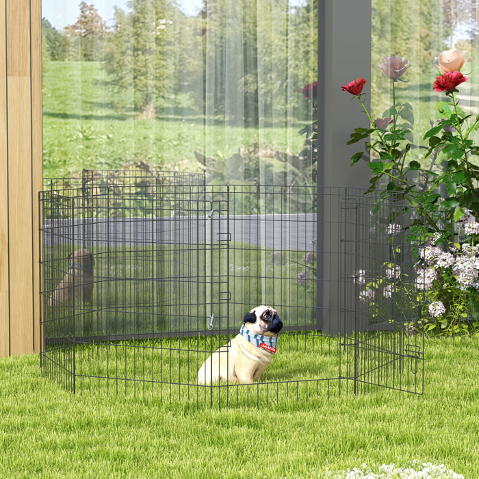 Parc enclos modulable chien - porte verrouillable, 8 panneaux 61 x 91 cm - métal noir