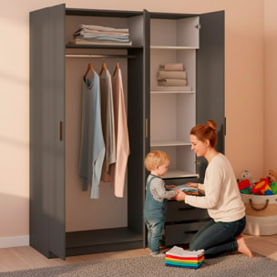 Armadio Con 3 Ante R 3 Cassetti Barra Appendiabiti E 4 Ripiani Di Cui 2 Regolabili Design Moderno Capiente 147 x 49.8 x 200.4 Cm Grigio Scuro