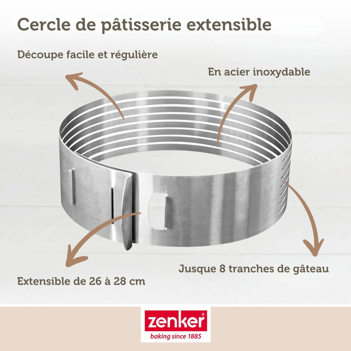 Cercle à pâtisserie pour trancher les gâteaux en étages 26 à 28 cm Zenker Smart Pastry