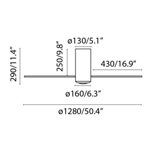 MINI TUBE FAN M LED Ventilatore a soffitto nero opaco/noce