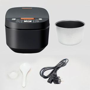 Cuociriso elettrico a calore tridimensionale e 900W. Funzioni e programmi di cottura pre- registrati. Ciotola antiaderente a 5 strati e capacità di 5L.