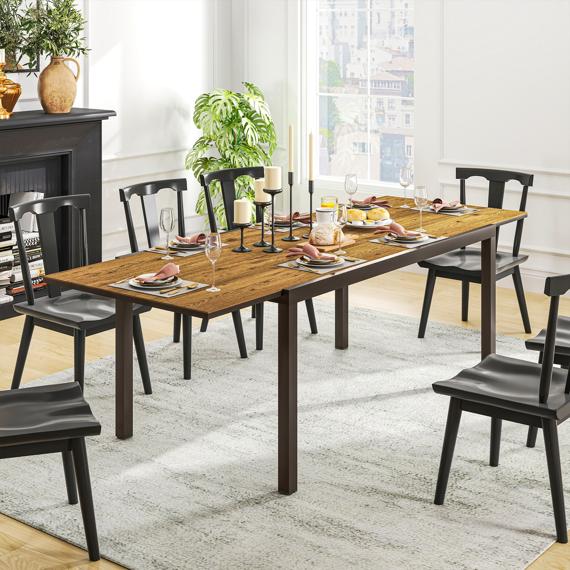 Mesa de Jardín Extensible Mesa de Comedor Exterior Ajustable 160-240 cm con Borde de Aluminio Carga 70 kg Mesa Rectangular para 6-8 Personas para Patio Terraza Marrón