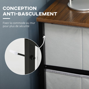 Commode meuble de rangement 6 tiroirs pliables châssis acier noir plateau aspect bois non tissé gris