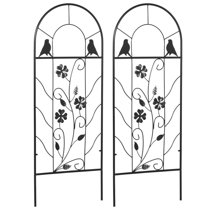 Juego de 2 Enrejados de Jardín Soportes para Plantas Trepadoras con Marco Metálico para Frutas Verduras Flores Decoración Exterior Patio Terraza 38x98 cm Negro