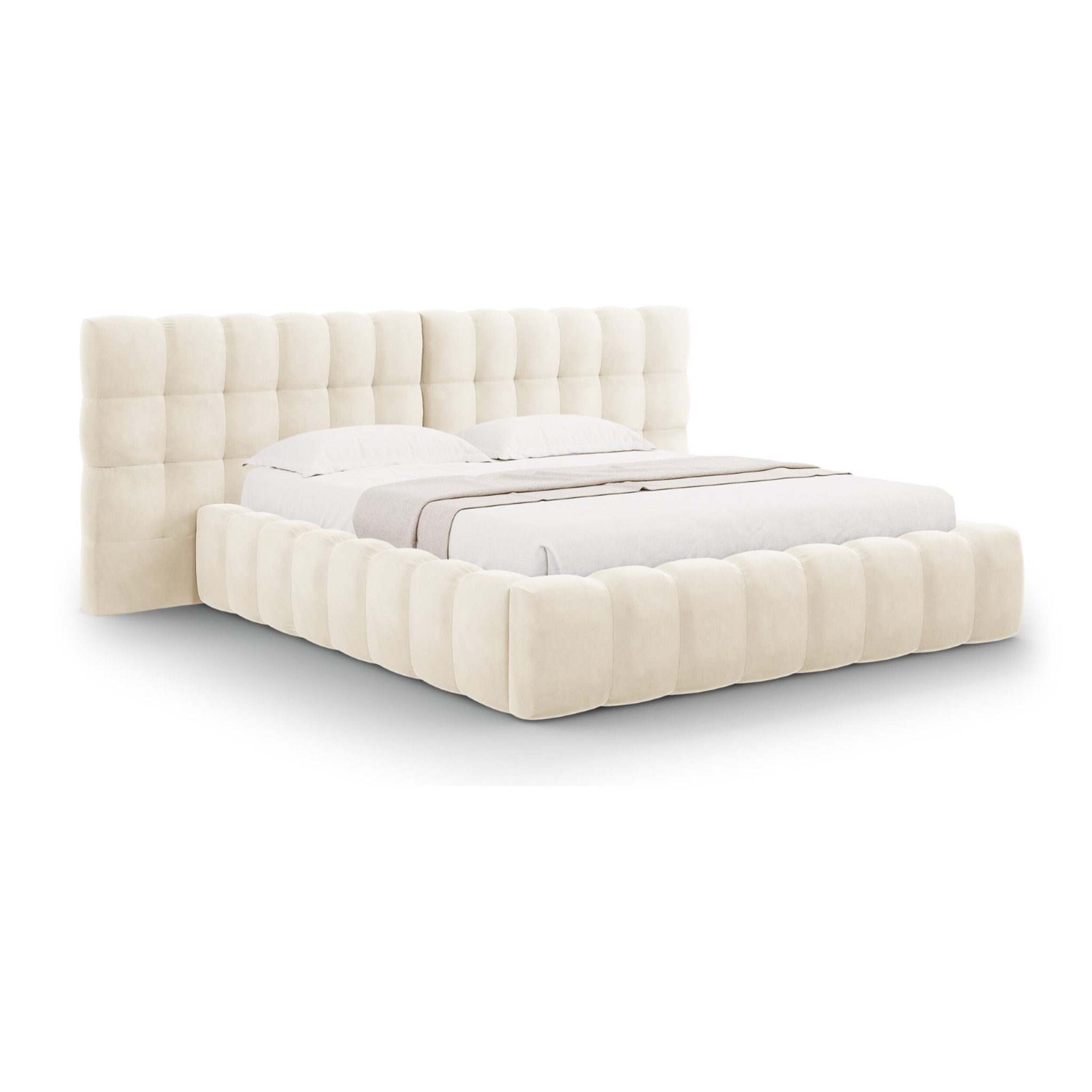 Lit coffre avec tête de lit double "Bali" 160x200cm en velours beige clair