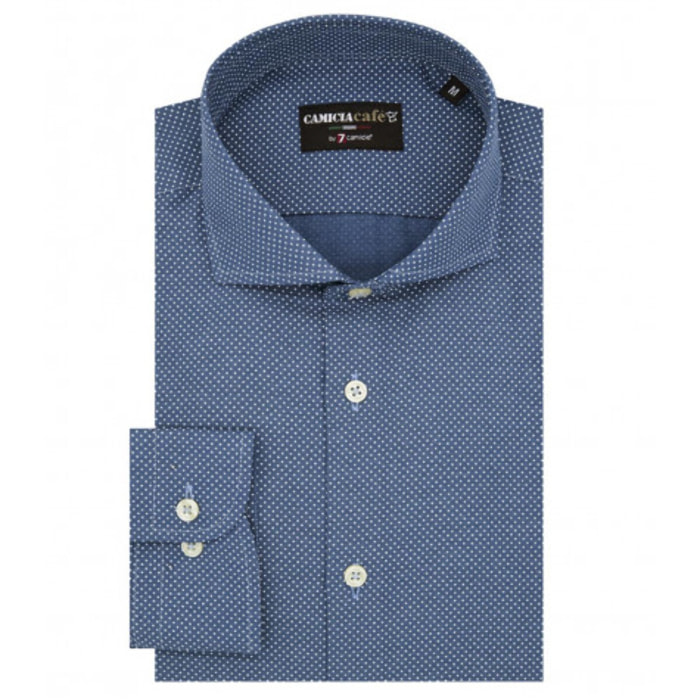 Camicia Uomo 1 Bottone Francese Slim Cotone Poliestere Stampato Avion e Bianco