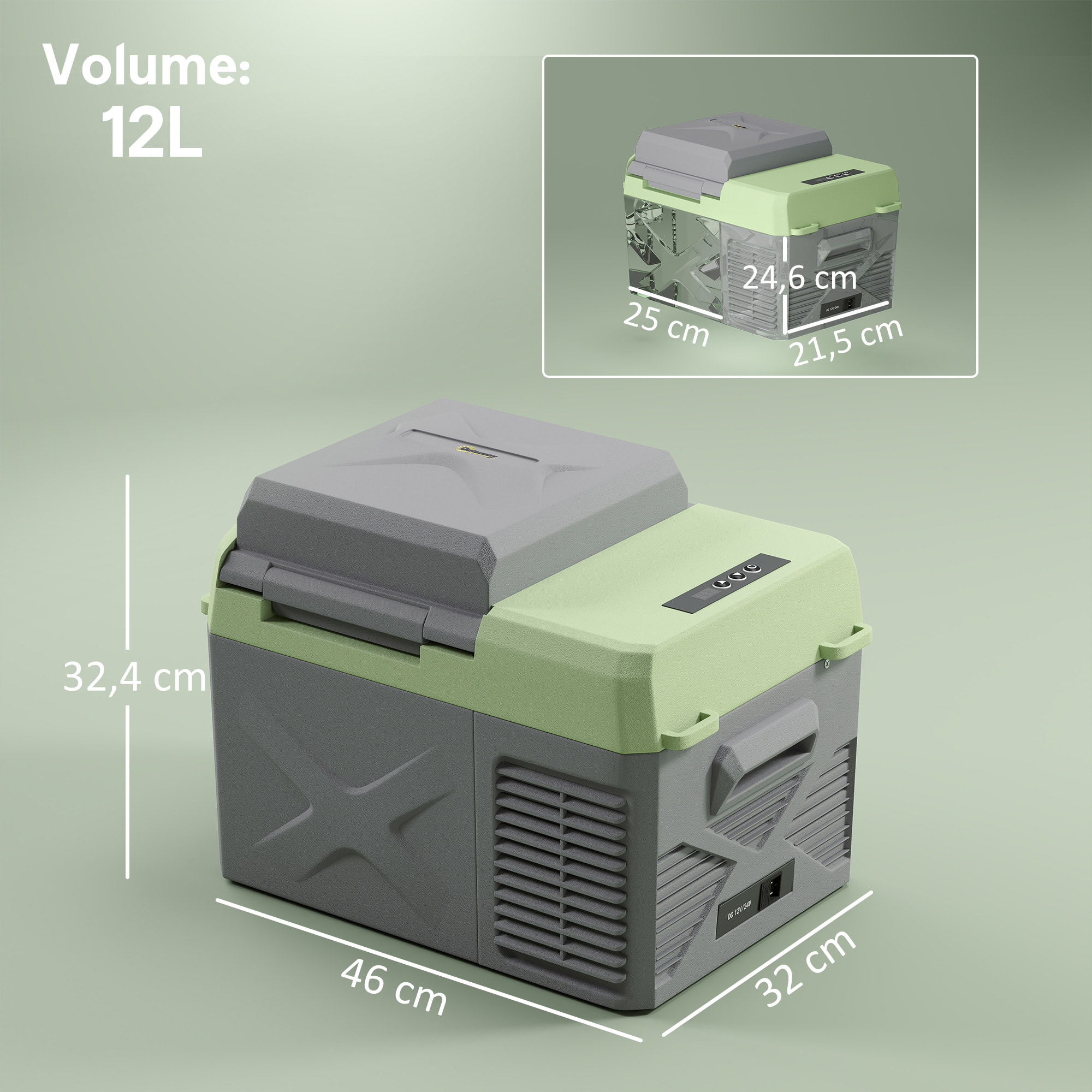 Glacière électrique voiture à compression 12L - réfrigérateur voiture congélateur 12/24V 60W max 2 modes gris vert