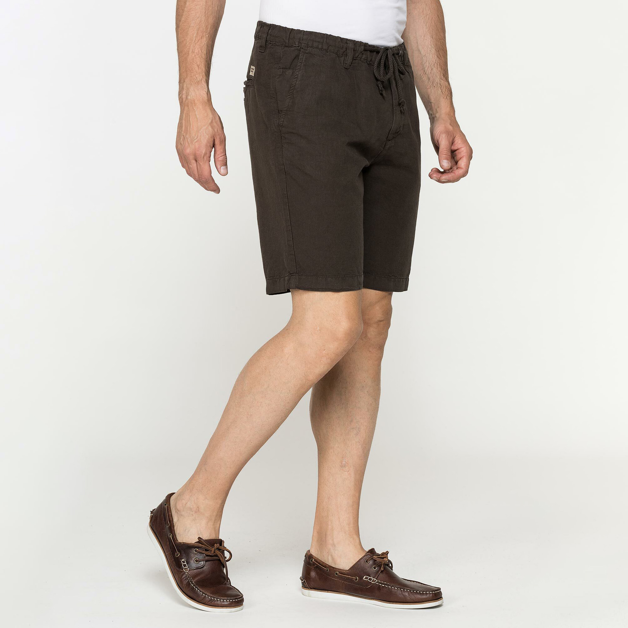 BERMUDA CHINO IN TESSUTO LINO E COTONE CON COULISSE