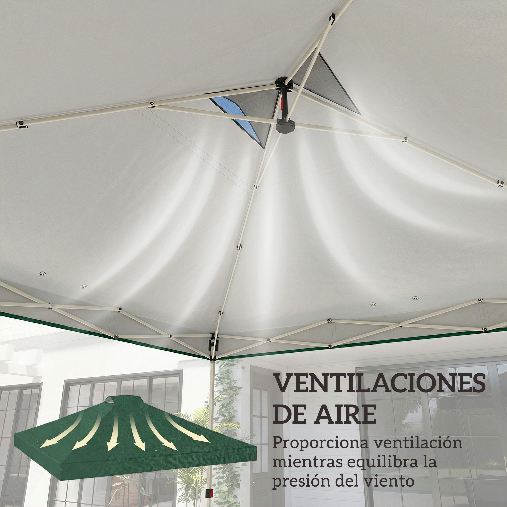 Toldo de Pérgola de Recambio 3x3 m Techo de Repuesto para Carpa Plegable de Jardín de Tela Oxford 210D con 8 Orificios de Drenaje y Doble Ventilación Protección UV 50+ SOLO TOLDO Verde