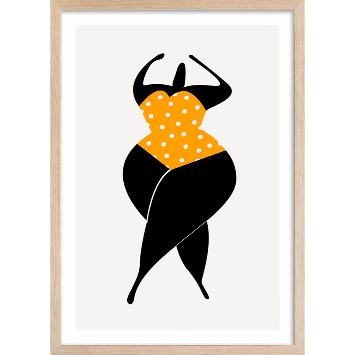 Poster silhouette estivale Affiche + cadre en bois - Chêne