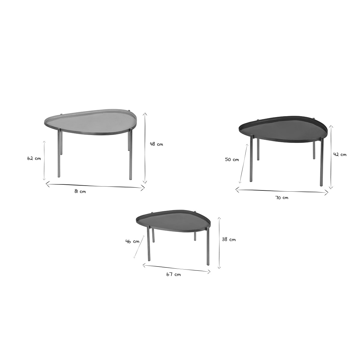 Tables basses gigognes laquées moutarde, bleu canard et bleu (lot de 3) ZURIA