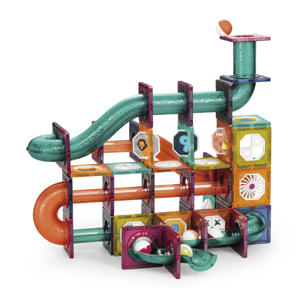 Gioco della corsa al marmo. Parti magnetiche trasparenti, blocchi da costruzione. 112 pezzi.