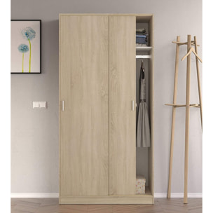 Armadio Guardaroba Vestiti 2 Ante Scorrevoli 1 Ripiano Con Barra Appendiabiti Salvaspazio Ideale Per Camera Da Letto 200 x 100 x 50 Cm Rovere Canadese