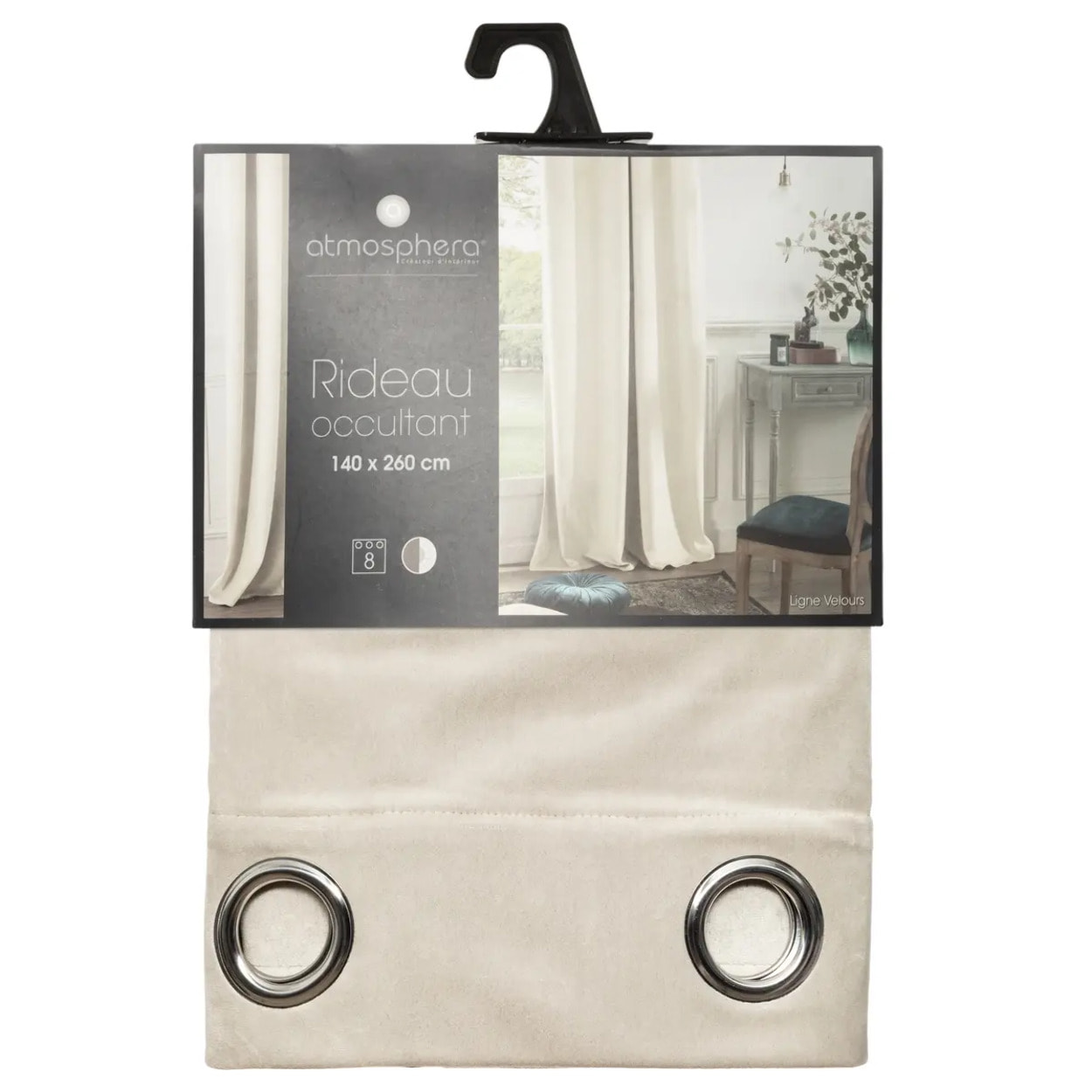 Rideau occultant "Dolce" velours blanc ivoire 140x260cm
