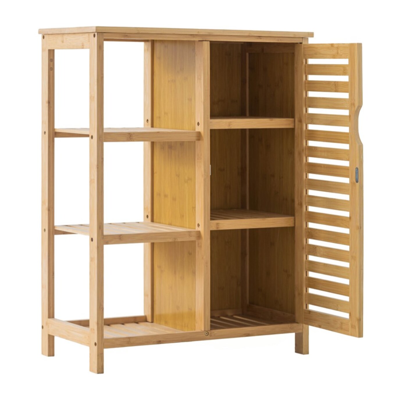 Scaffale da bagno con struttura in bamboo e vani in stoffa 44x33x96 cm