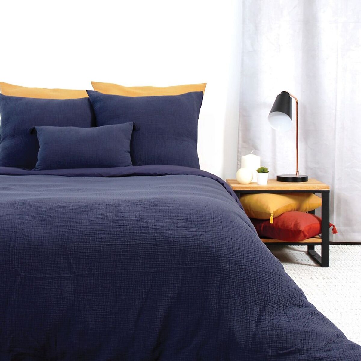 Parure Housse De Couette 3pcs 100% gaze De Coton Marine