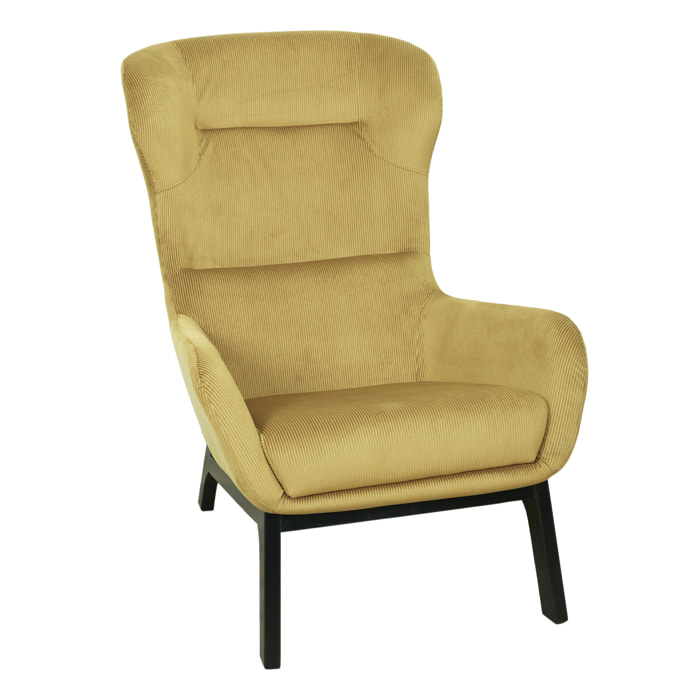 Fauteuil Velours Cotele Roma Jaune Moutarde