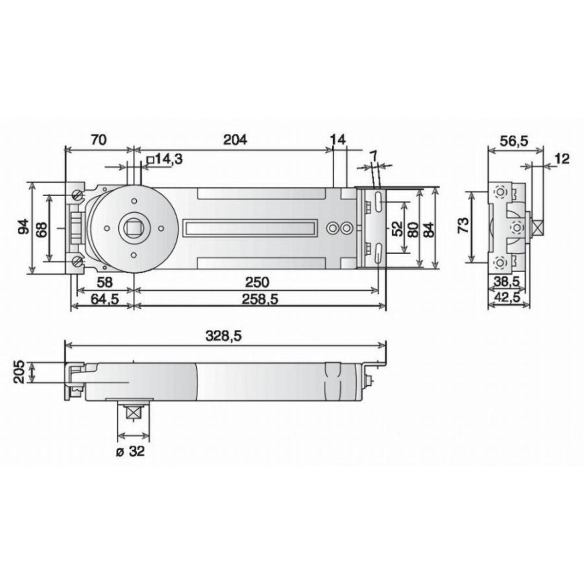 Ferme-porte encastré RTS85 DORMA - EN5 - Sans arrêt - Sans bras - Axe standard - 85331101