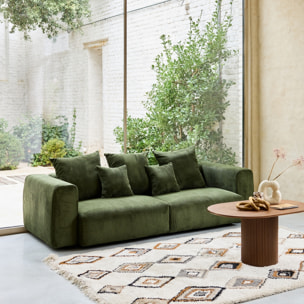 Canapé déhoussable 3 places en velours côtelé grosse côte kaki avec pluie de coussins L 230 x P 97 x H 82cm - Pillow