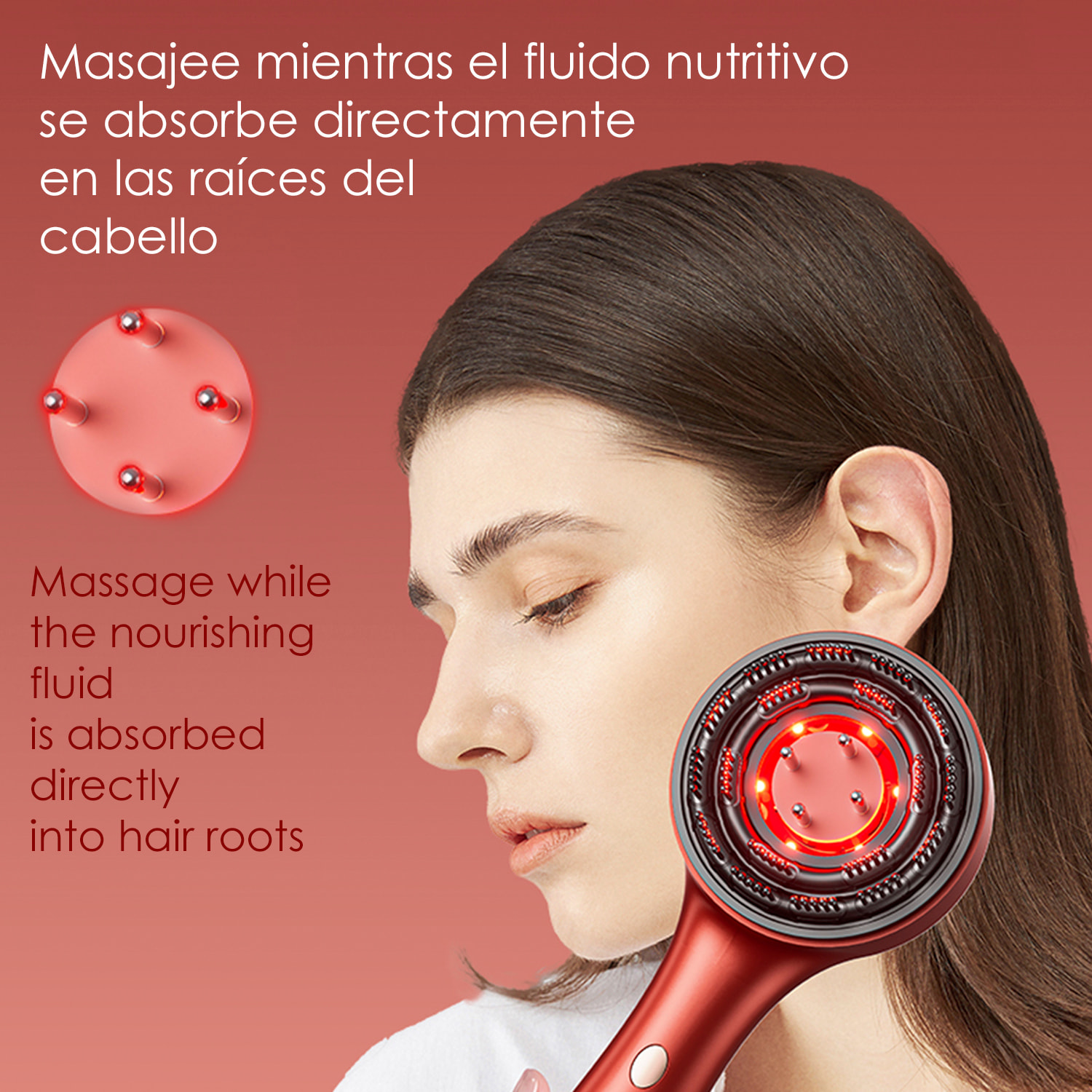 Pettine per la cura dei capelli con trattamento a luce rossa 850nm. Massaggiatore del cuoio capelluto.