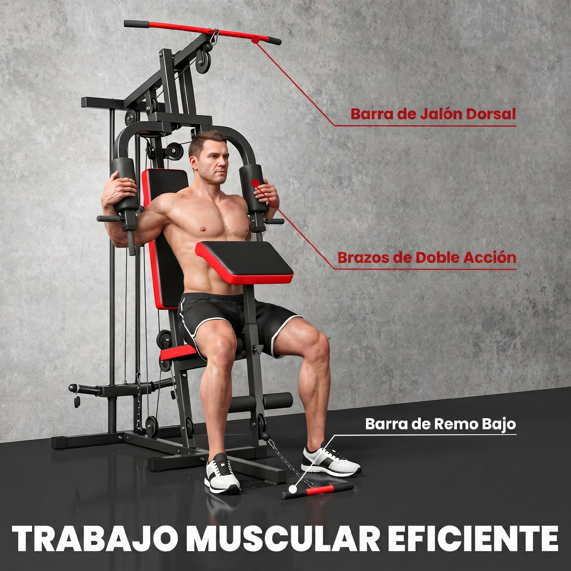 Multiestación Musculación, Máquina de Musculación con Polea Alta y Baja, Prensa de Pecho, Curl de Piernas y Bíceps, Mariposa, Compatible con Discos 25 y 50 mm Carga 120 kg para Gimnasio Casa