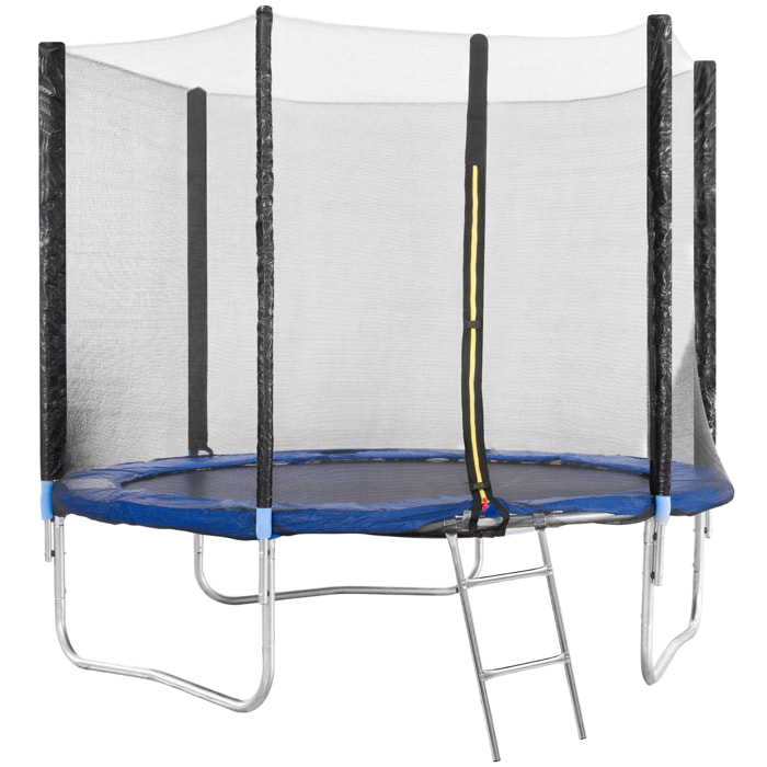 Trampolino Diametro 245 cm Tappeto Jumper Elastico con Rete di Sicurezza, 6 Pali Imbottiti, Scaletta e Rivestimento sui Bordi, Ideale per Giardino