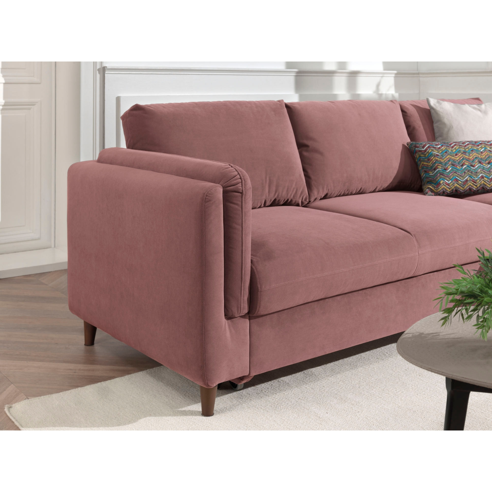 Brooke - canapé d'angle droit - convertible avec coffre - 4 places - en velours - Rose