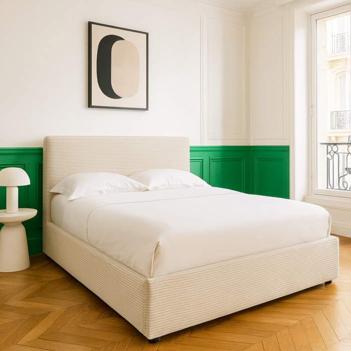 Lit coffre avec tête de lit en velours côtelé - TINA