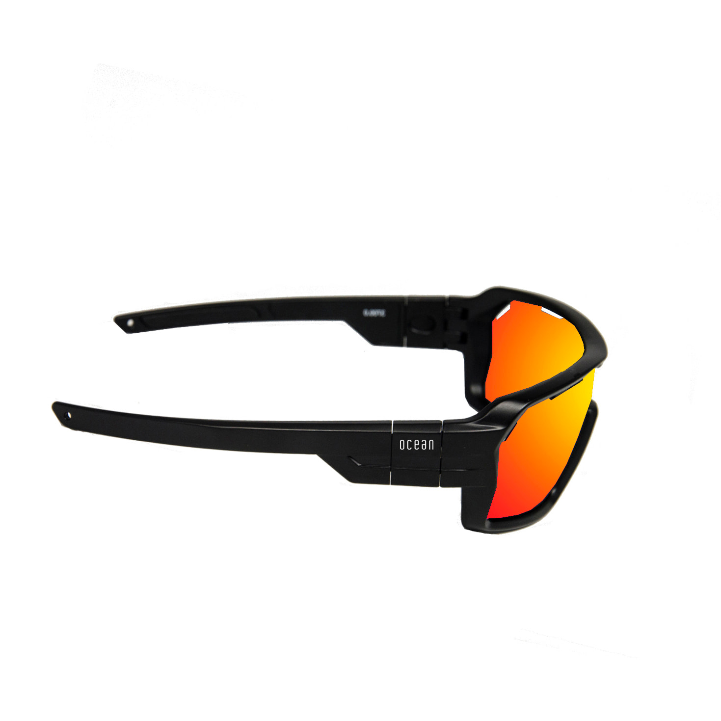 Gafas de deportes acuáticos OCEAN CHAMELEON - Negro brillante / Revo roja con almohadilla nasal puntas y espuma negras con correa negra