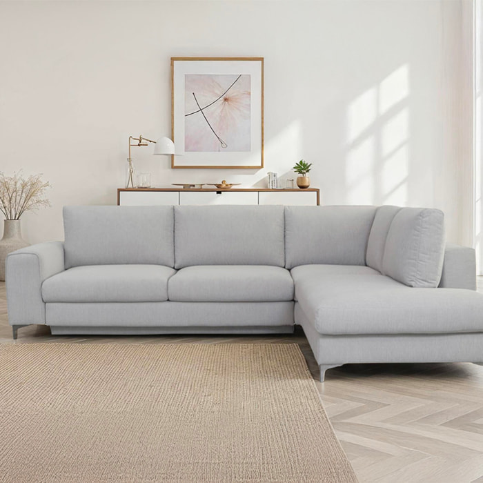Canapé d'Angle Droit Tissu Fiesole, 3 Places, Couchage Intégré, Coffre de Rangement, Housse Déhoussable