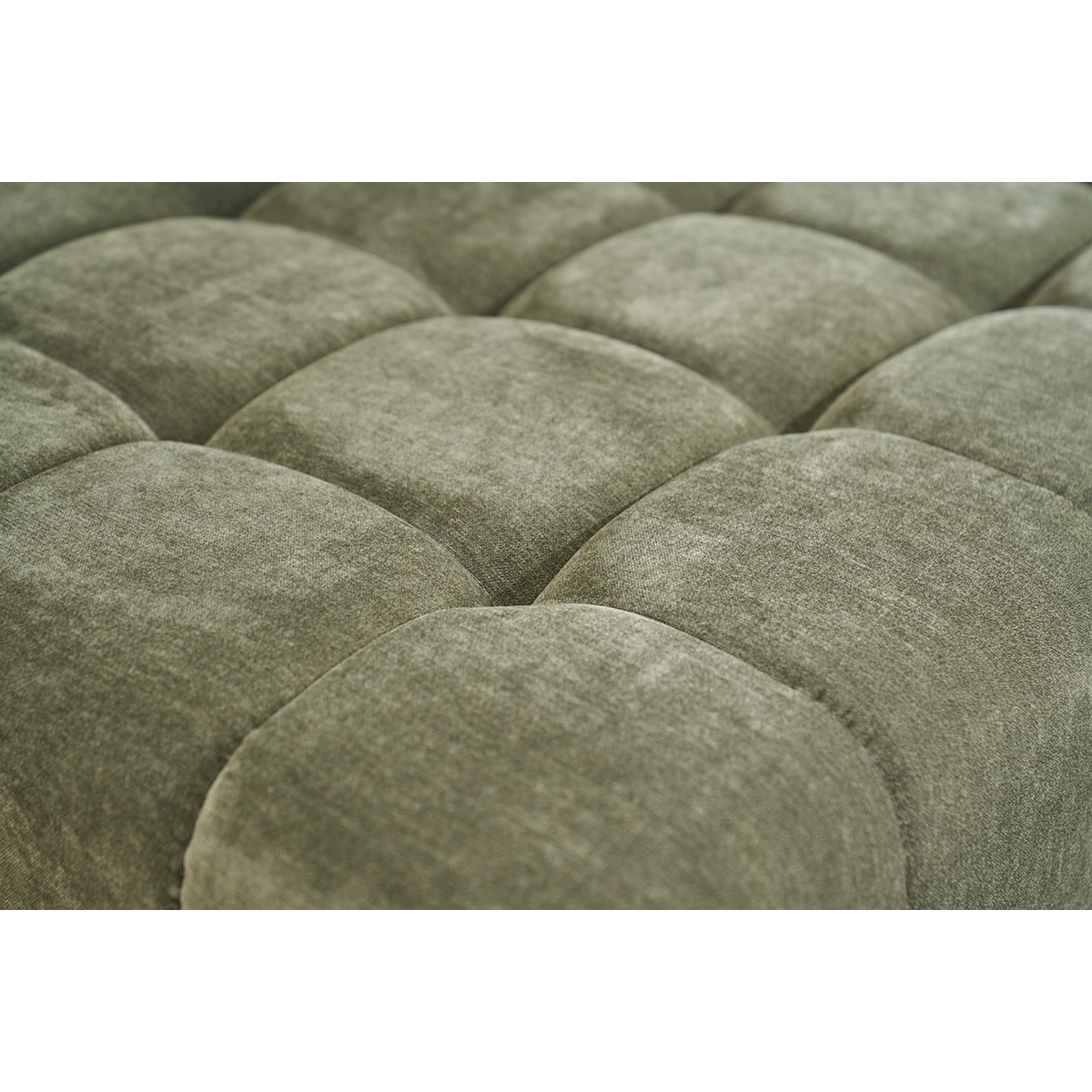 Canapé modulable 4 places avec têtières ajustables en tissu effet velours vert kaki et métal noir OLMO