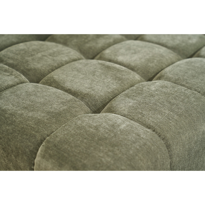 Canapé modulable 4 places avec têtières ajustables en tissu effet velours vert kaki et métal noir OLMO