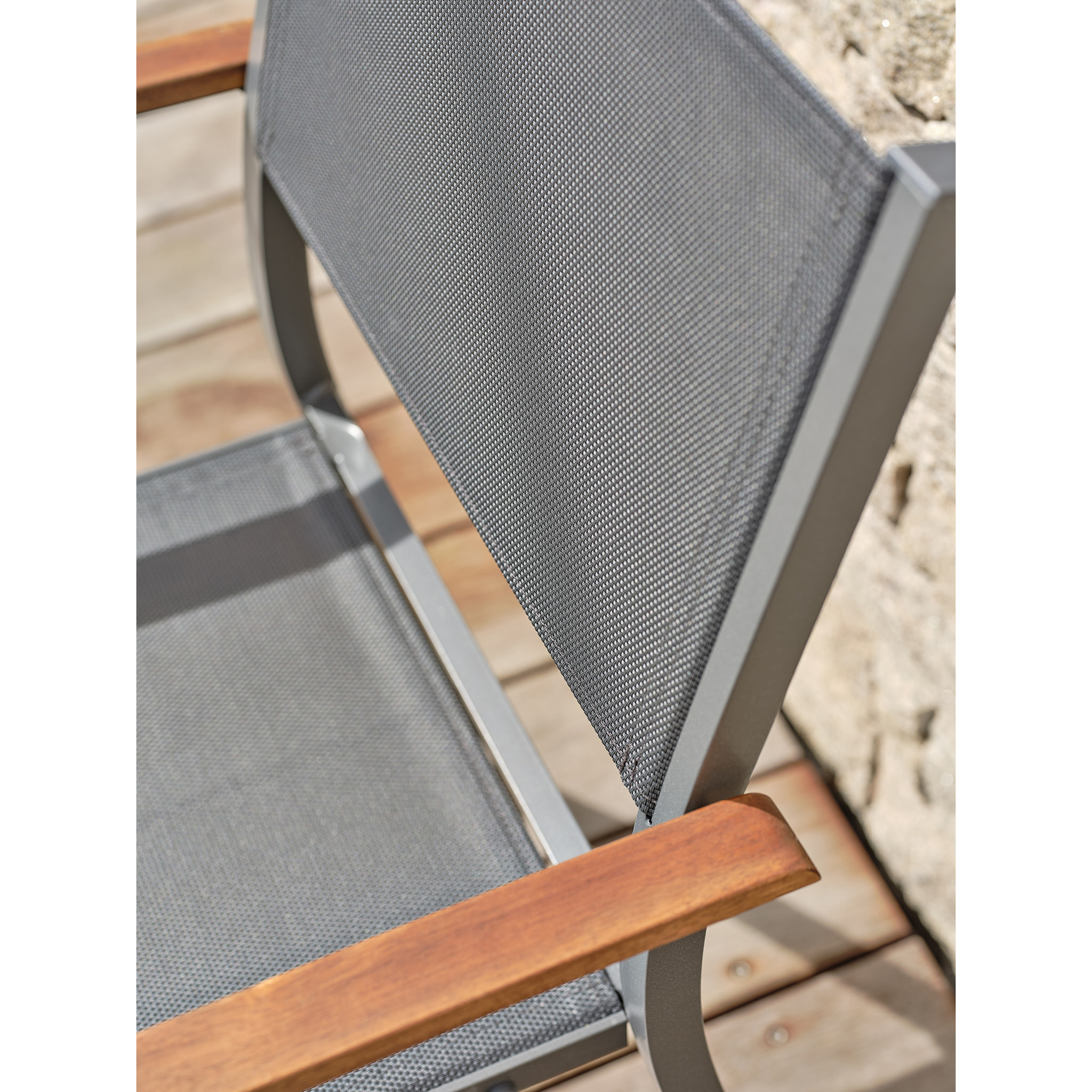 ORSINO - Fauteuil de jardin alu et acacia - Gris anthracite