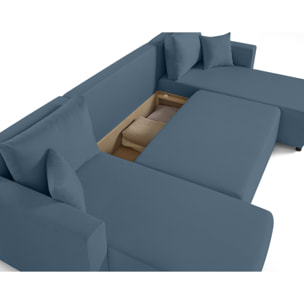 Regala - canapé panoramique - 7 places - convertible avec coffre - en tissu - Bleu Ardoise