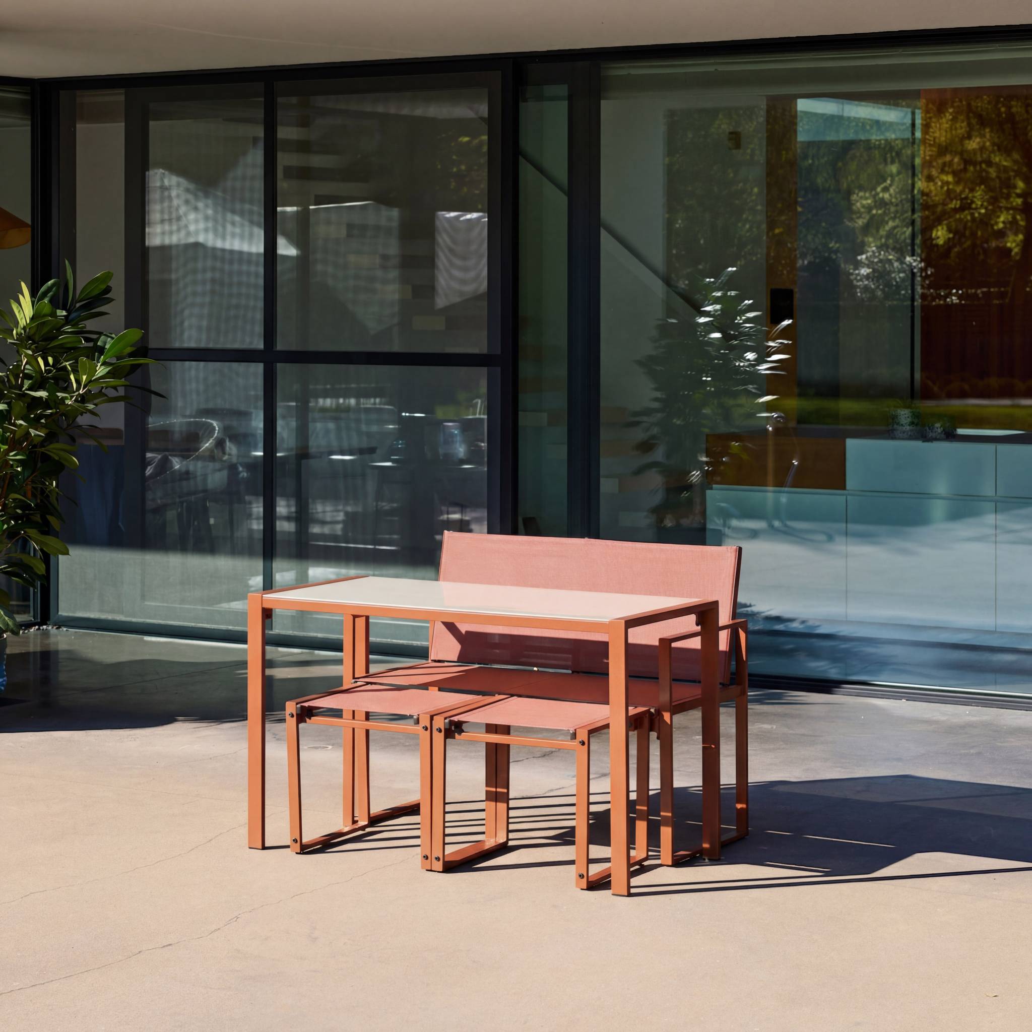 Table de jardin encastrable acier et textilène + 4 assises TAVENA