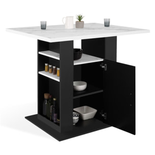 Ilot central de cuisine Théo L110cm effet marbre et noir