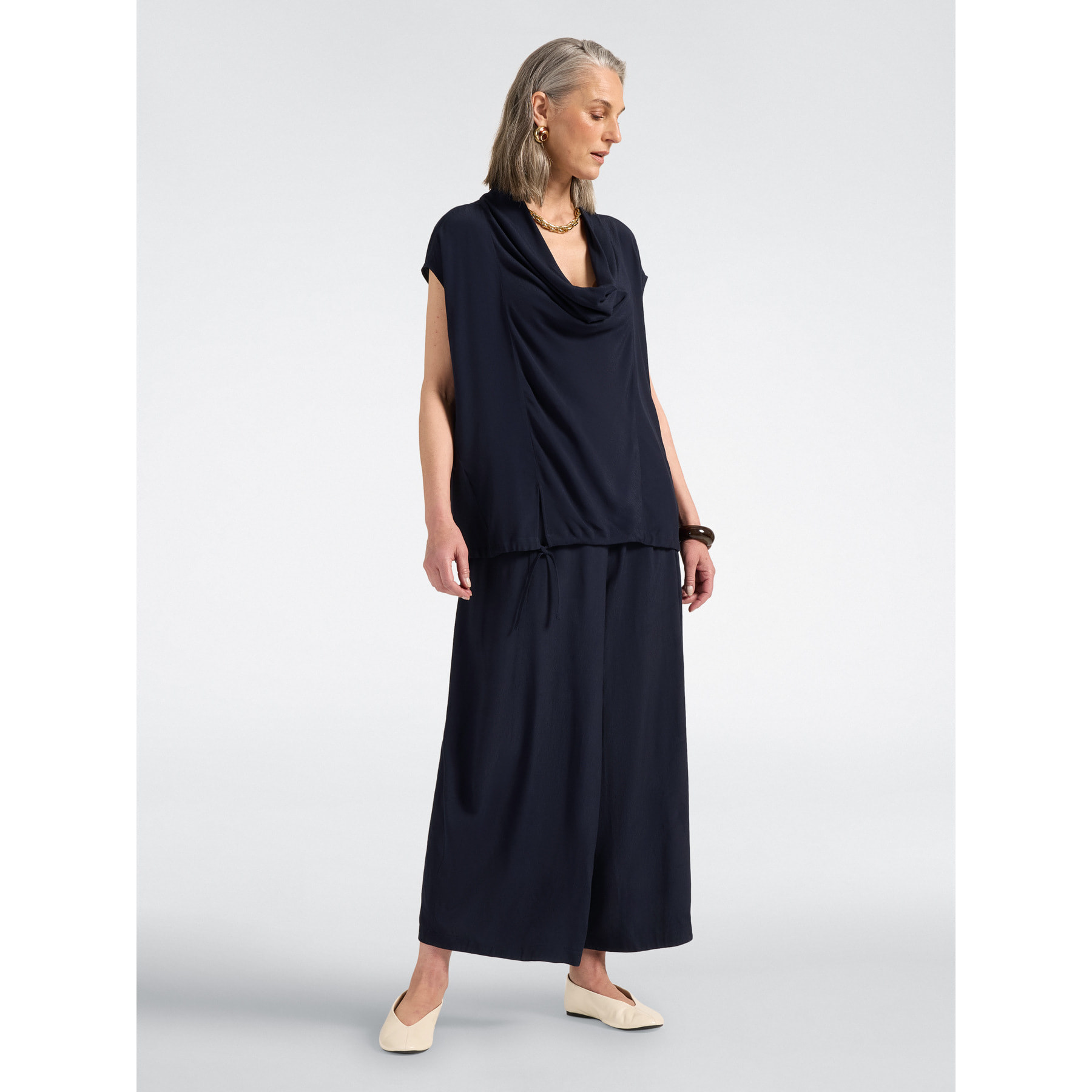 Elena Mirò - Blusa con scollo drappeggiato e coulisse - Blu