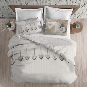 Parure copripiumino in flanella cuore appeso beige 100% cotone
