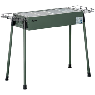 Barbacoa de Carbón Barbacoa Portátil 94x39x70 cm con 2 Parrillas de Acero Inoxidable y 2 Especieros para Acampar Picnic Camping Jardín Verde Oliva