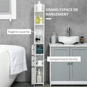 Meuble bas colonne rangement salle de bain WC 3 portes 2 niches étagère blanc