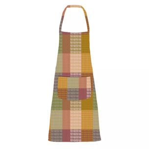 Tablier pur coton enduit motif jacquard orange vert Mille halos prunus