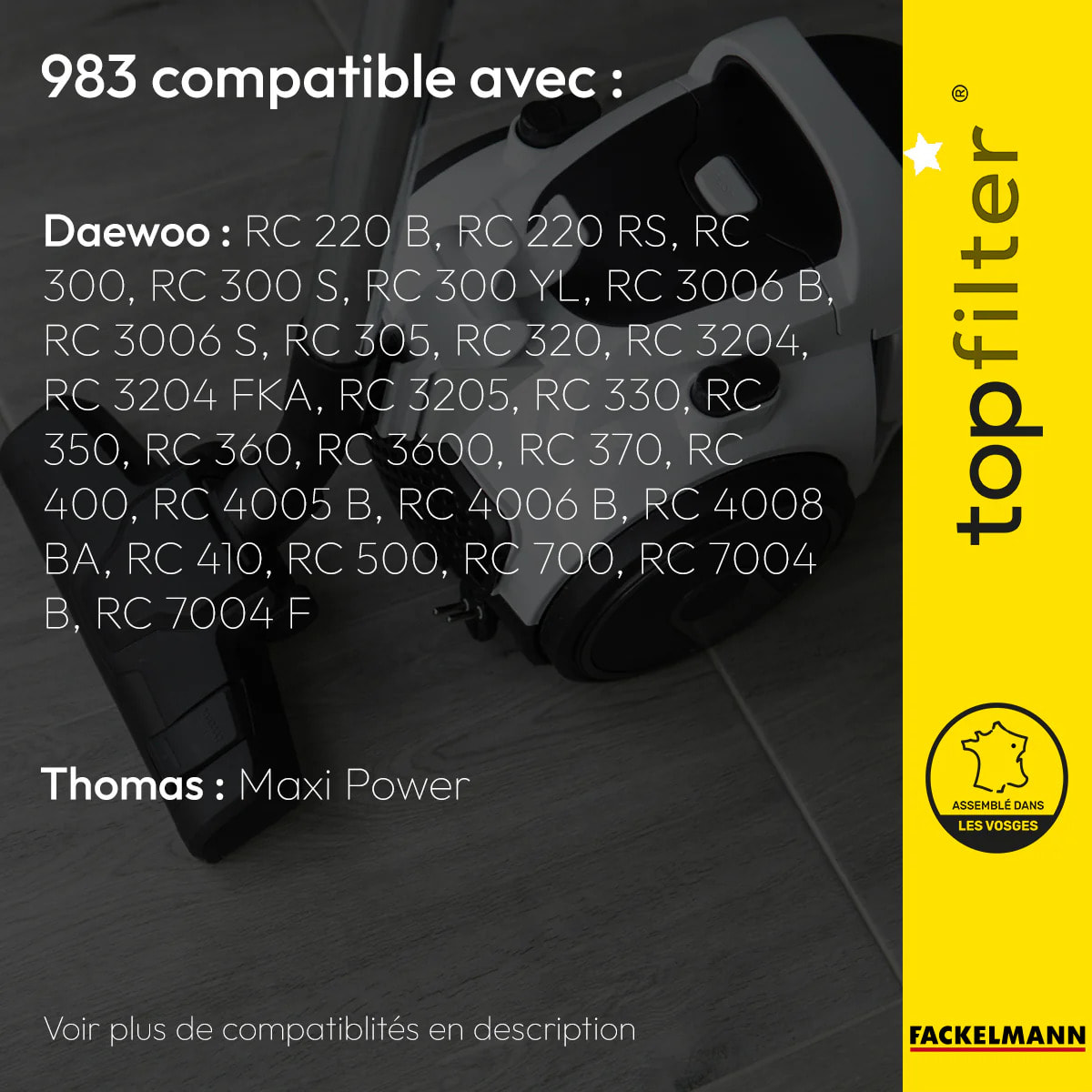 Lot de 4 sacs aspirateur pour Daewoo TopFilter Premium