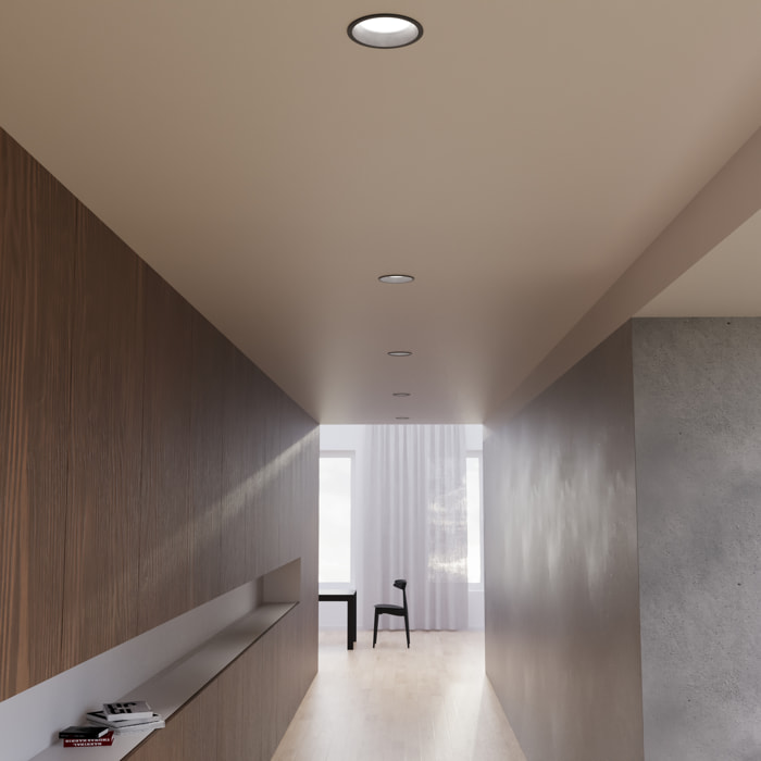 Forlight Jet downlight redondo con luz blanco cálido 3000K en color negro Ø 220mm