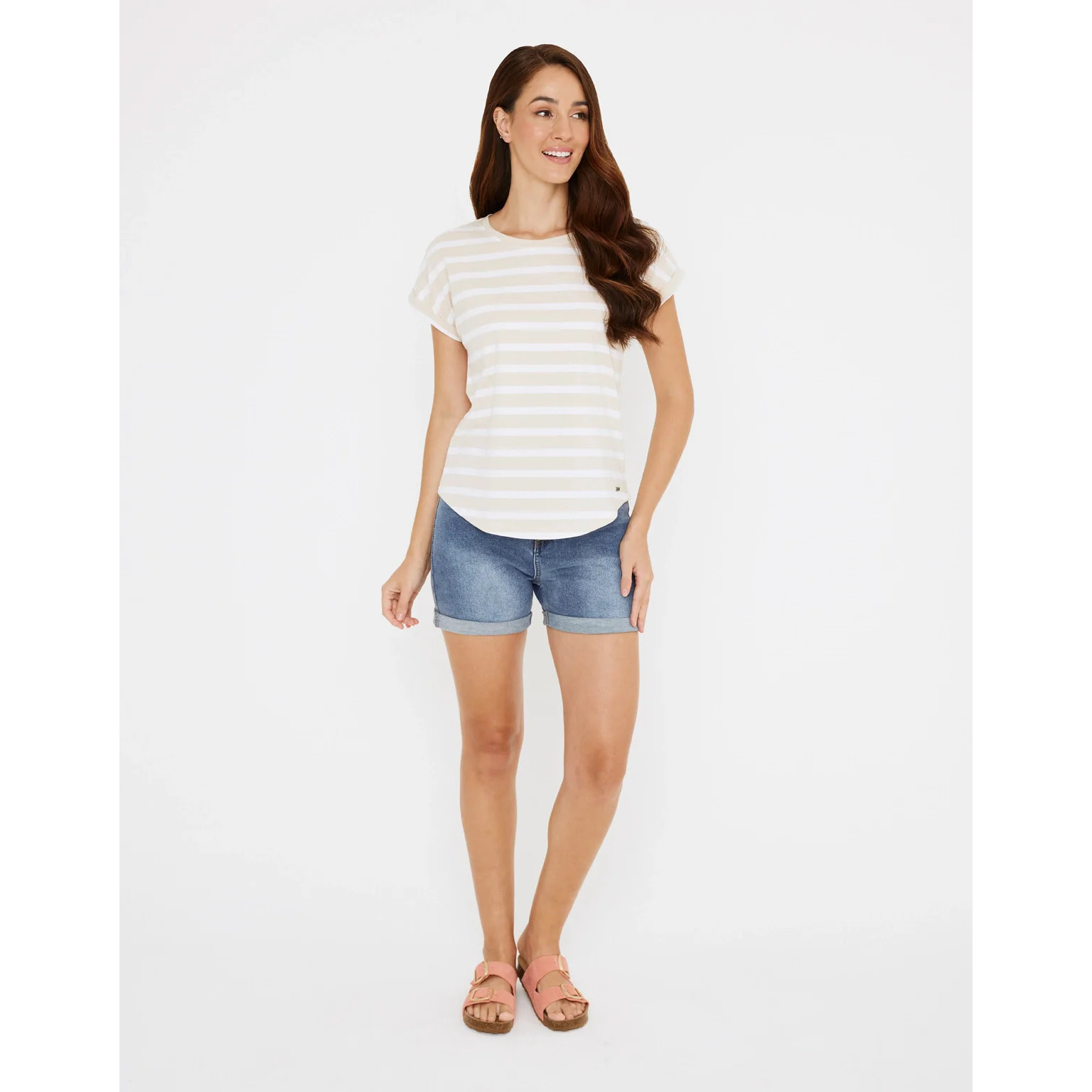 Camiseta Manga Corta de Rayas Beige - Madonna