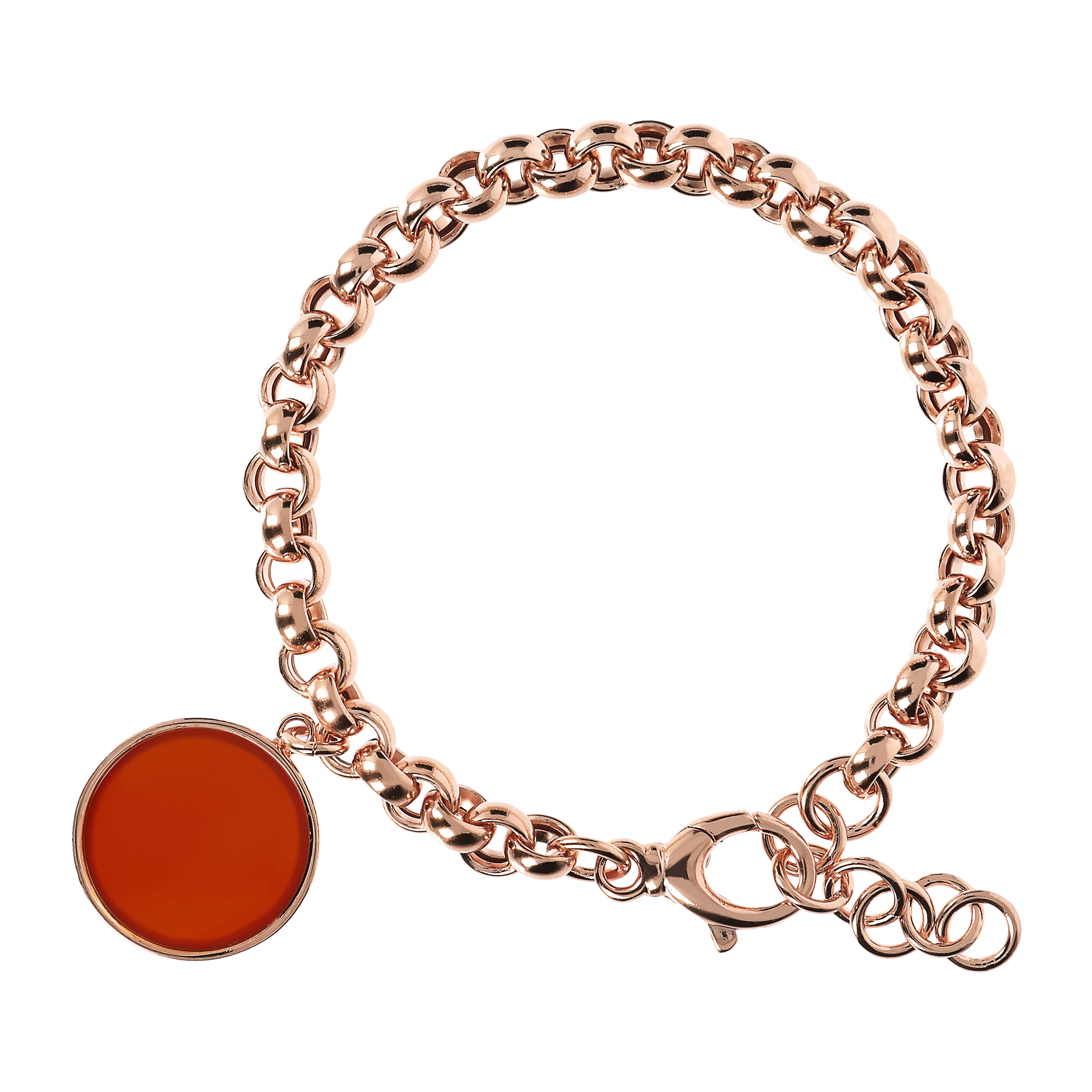 Bracciale Catena Rolo con Ciondolo Disco in Pietra Naturale Corniola Rossa