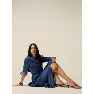 Oltre - Vestido camisero en tencel efecto denim - Azul