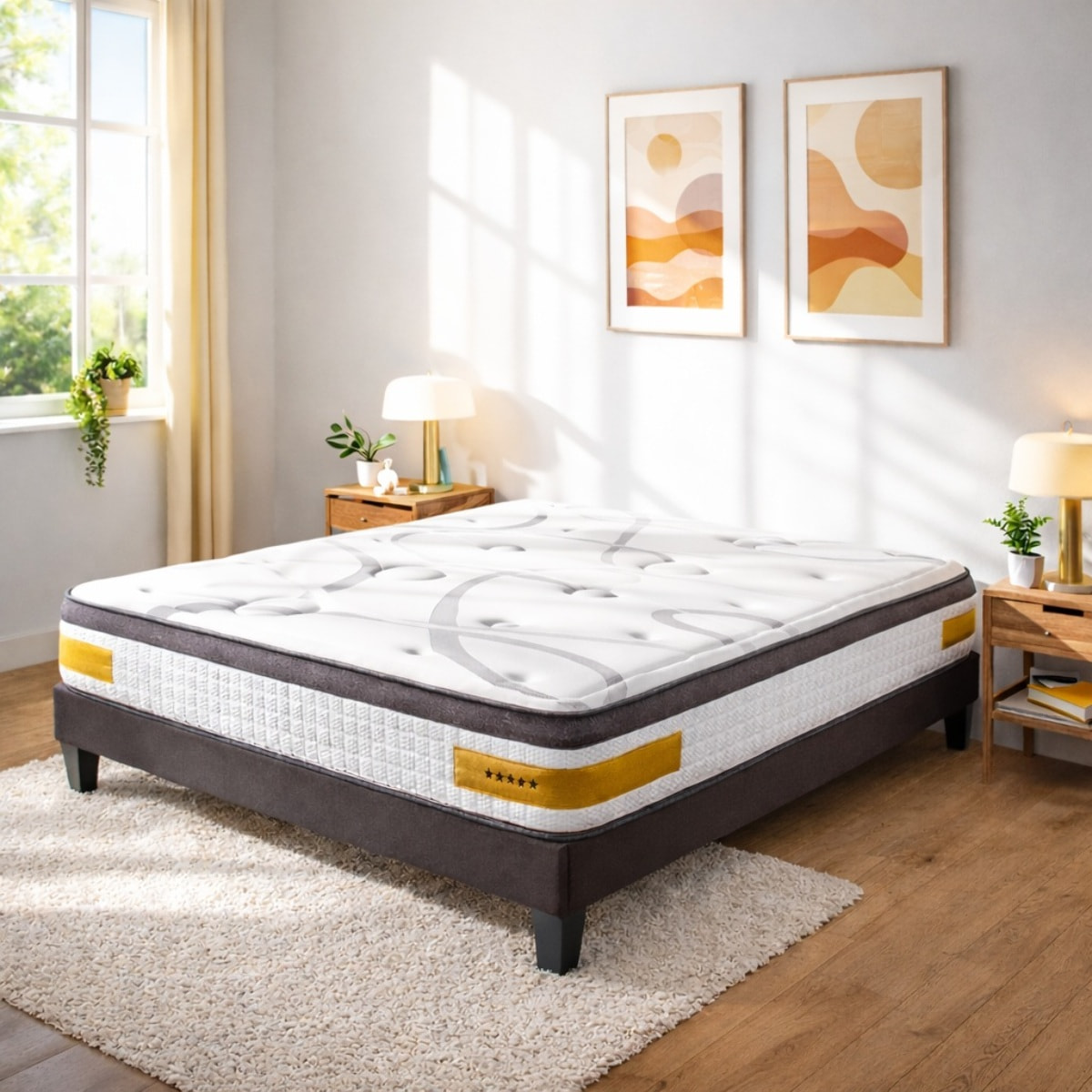 Ensemble Matelas Copenhague & Sommier KIT15, 24 cm, Technologie tri-lattes, Soutien Ferme, Aération Optimale
