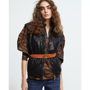 Gilet corto imbottito in finte paillettes