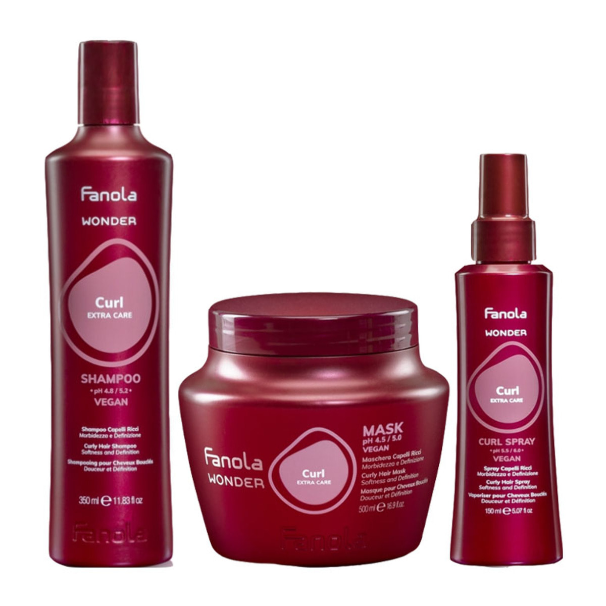 FANOLA Kit Wonder Curl Shampoo 350ml + Maschera 500ml + Spray 150ml